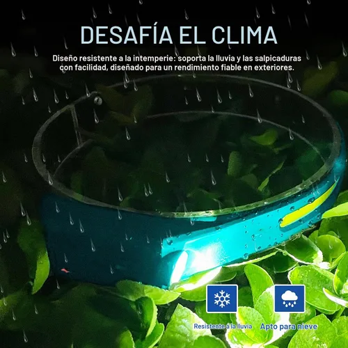 Vista 5 de Nessciera Linterna LED recargable (Azul), 400 lúmenes, haz ancho de 230°, USB-C, IPX4, 5 modos — Banda ajustable ligera; clips para casco