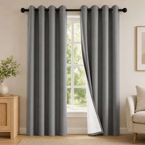 Vista 68 de 2 paneles de cortinas 100% opacas, de peso medio, con aislamiento térmico y ojales para dormitorio, sala de estar, tratamiento de ventana