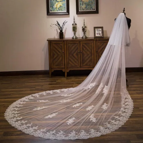 Vista 4 de EllieHouse Womens 2 Tier Cathedral Lace Wedding Bridal Veil With Comb L80