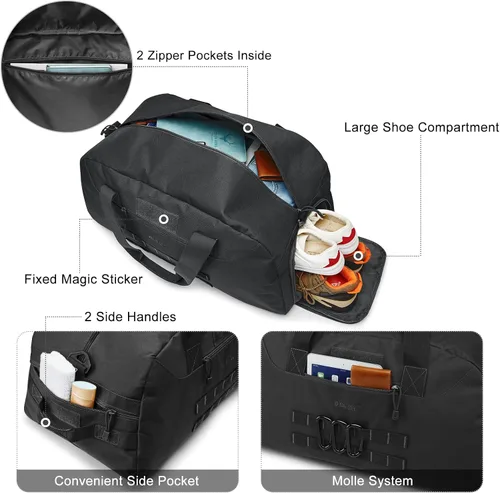 Vista 4 de G4Free Mochila táctica grande de 70L para hombre, mochila deportiva para gimnasio con compartimento para zapatos, mochila militar Molle (negro)