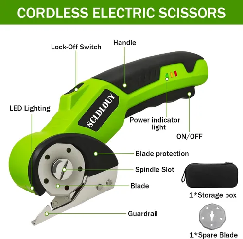 Vista 2 de High-Speed Cardboard Cutter, Cordless Rechargeable Electric Scissors with Safety Lock and LED Light, Rotating Blade for Cardboard Fabric Carpet