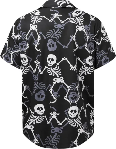 Vista 2 de Camisa de Halloween para Hombre de Hardaddy, de Manga Corta, con Botón, con Estampado Gracioso, Camisa Casual Negro