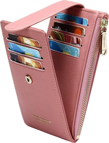 Vista 18 de Badiya Tarjetero para mujeres con RFID, carteras delgadas, plegables, tarjetero multifuncional, monedero