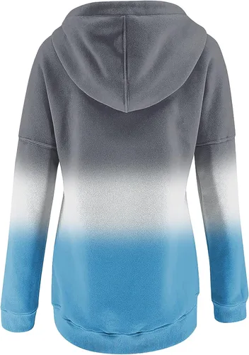 Vista 3 de Sudadera con capucha y media cremallera para mujer, con cordón, atlética, moderna, con bolsillo frontal, manga larga, para otoño