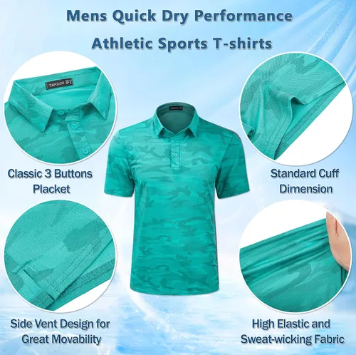 Vista 92 de TAPULCO Camisetas tipo polo de secado rápido para hombre, diseño de camuflaje, atléticas, ligeras, transpirables, casuales, para golf