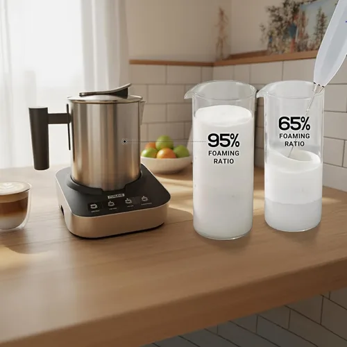 Vista 6 de Espumador de leche eléctrico 4 en 1 y vaporizador, jarra de acero inoxidable de 13.5 onzas con apagado automático, máquina de espuma fría y caliente
