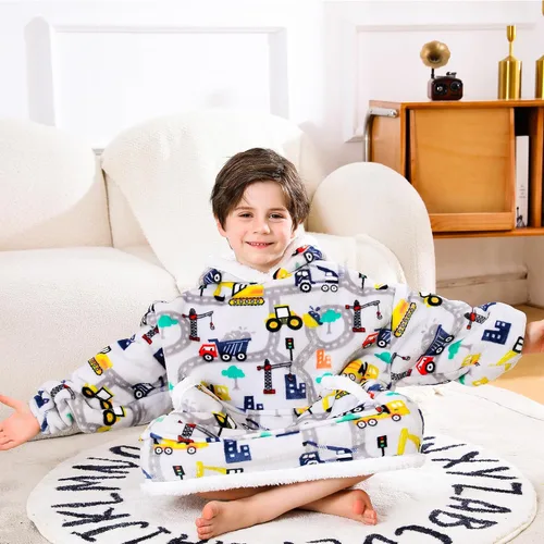 Vista 6 de Sudadera Manta, Manta Vestible de Vellón Sherpa para Niños, Manta con Capucha de Franela Afelpada, Regalo de Sudadera con Bolsillo Gigante