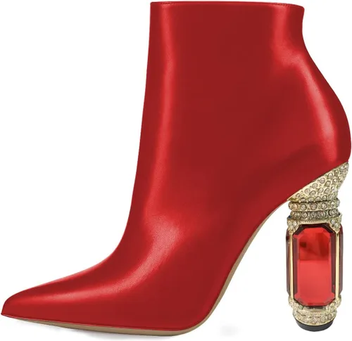Vista 83 de FSJ Botas de tacón alto con punta puntiaguda para mujer, con tacón alto, con cremallera lateral brillante, estilo casual, para uso diario, zapatos