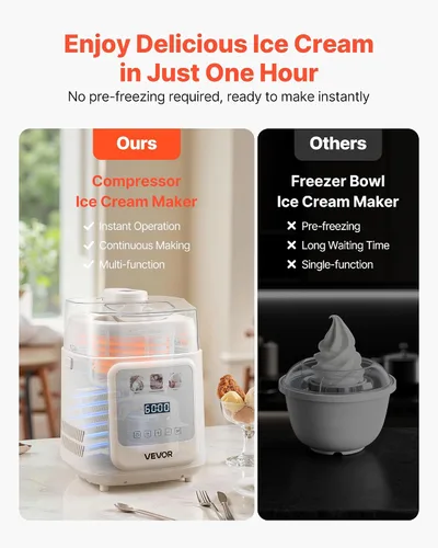 Vista 3 de VEVOR Máquina Automática Vertical de Helados con Compresor Incorporado, 1 Cuarto de Galón Sin Pre-congelación Fabricadora de Gelato y Máquina