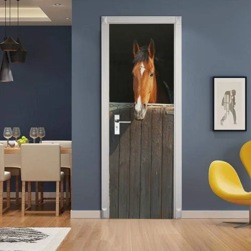 Vista 62 de Calcomanías 3D para puerta, murales para despegar y pegar, papel tapiz de caballo, calcomanías autoadhesivas extraíbles de PVC, impermeable, póster
