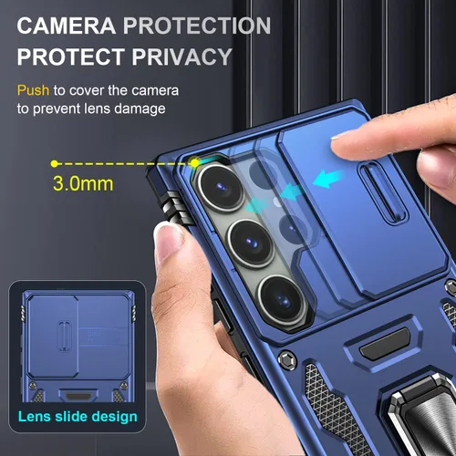 Vista 3 de Saiboro Funda para Galaxy S23 Ultra con funda para cámara y soporte, funda protectora resistente de 2 capas incorporada con soporte magnético