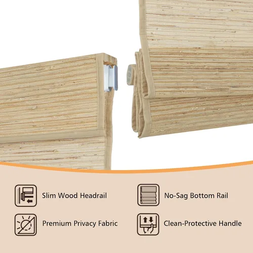 Vista 5 de Persianas romanas de bambú sin cordón, sin necesidad de perforación, persianas opacas personalizadas, sin herramientas, persianas de bambú