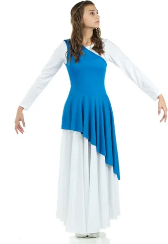 Vista 16 de Danzcue - Túnica de baile de alabanza asimétrica para mujer, (el vestido blanco no está incluido)