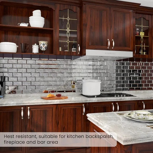 Vista 7 de Azulejos de Espejo Antiguo Biselado Autoadhesivos Estilo Metro de 3 x 6 Pulgadas para Salpicaduras de Cocina y Pared del Baño (40 Piezas)
