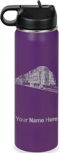 Vista 42 de LaserGram Botella de agua personalizada, tren de carga, acero inoxidable de doble pared aislada al vacío con popote superior, regalo grabado