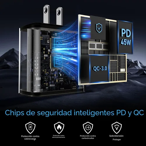 Vista 4 de Cargador USB C súper rápido de 45 W, cargador tipo C, bloque de carga rápida para teléfono Android con cable de carga tipo C de 3 pies para Samsung
