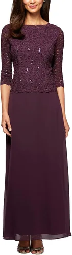 Vista 21 de Alex Evenings Vestido de una pieza con cuerpo de encaje elástico de mangas 3/4 para mujer Bordado de orquídea ahumada
