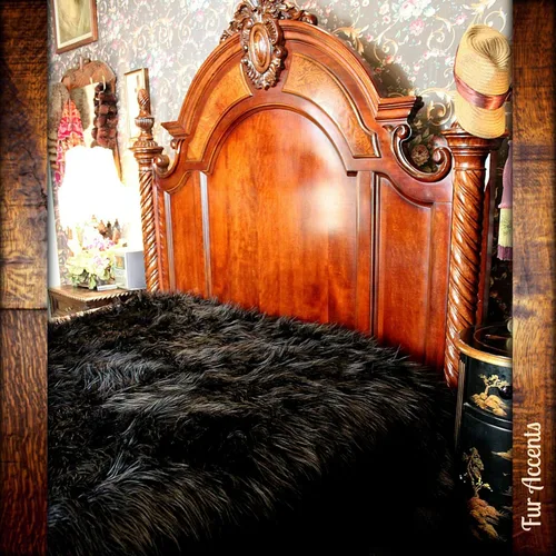 Vista 22 de Manta de felpa de piel sintética, manta de piel moderna, manta pequeña para bebé, pelo largo, color negro, peludo - Fur Accents (2 x 3 pies, negro)