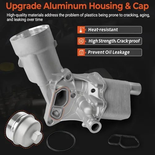 Vista 5 de Conjunto adaptador de carcasa del filtro del enfriador de aceite del motor con junta, inserto de filtro, tapa de aluminio compatible con Turbo 1.4L