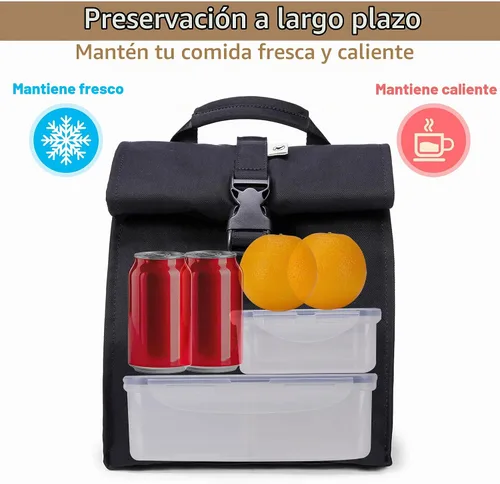 Vista 2 de Sunny Bird - Lonchera reutilizable para adultos, para hombres, mujeres, adolescentes, niños, lonchera grande aislada, bolsa de almuerzo para la Negro