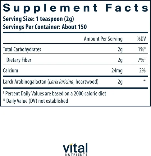 Vista 2 de Vital Nutrients Arabinogalactan Powder Suplemento vegano para apoyar la salud gastrointestinal, el hígado y el apoyo inmunológico* Sin gluten