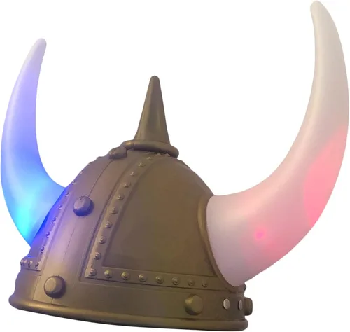 Vista 3 de Cosmic Chameleon Casco vikingo con luces LED y trenzas para guerreros medievales Accesorio de disfraz para fiestas temáticas, juegos escolares