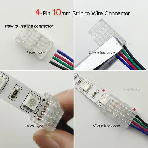 Vista 4 de Conector de tira LED de 4 pines, clip RGB sin soldadura de 0.394 Secciones de tira de puente, enruta alrededor de esquinas de 90 grados o crea