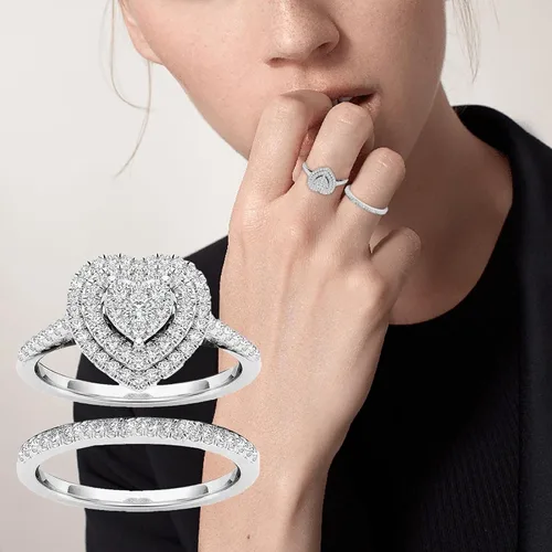 Vista 3 de iLH Clearance Hollow Carving Diamond Rings,Women Fashion Luxury Zircon Rings Engagement Wedding Rings Jewelry Gift by ZYooh