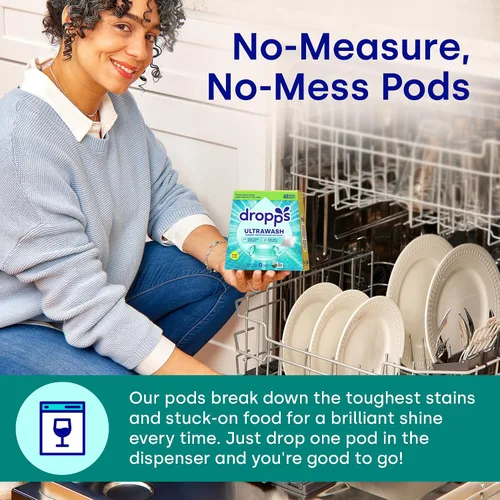 Vista 4 de Dropps UltraWash Cápsulas de detergente para lavavajillas, limón cítrico (32 unidades) – Comprimidos de detergente para lavavajillas de limpieza