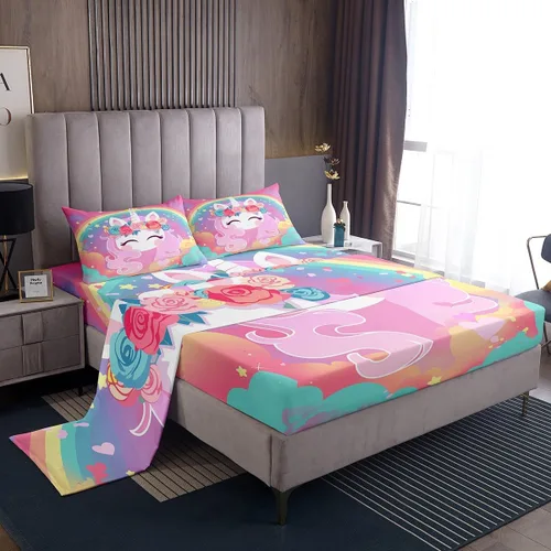 Vista 10 de Erosebridal Juego de sábanas de cardenal con bandera estadounidense, tamaño individual, coloridas flores florales, sábana bajera ajustable con ramas