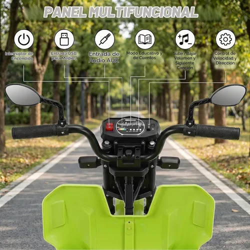 Vista 7 de Hikole Motocicleta eléctrica de 12 V y 3 ruedas para niños a partir de 3 Verde militar