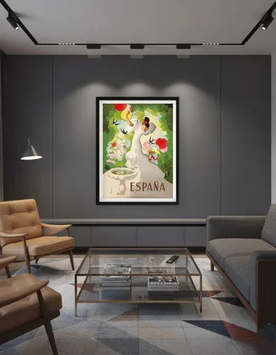 Vista 7 de España (España) - Bailarina con fuente y pájaros - Póster de viaje vintage por Marcias José Morell c.1941 - Impresión artística maestra (sin marco)