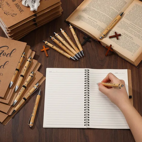 Vista 3 de Sayglossy 40 unidades de regalos cristianos a granel, cuaderno inspirador en espiral, versículo de la Biblia, bolígrafo pequeño de oración