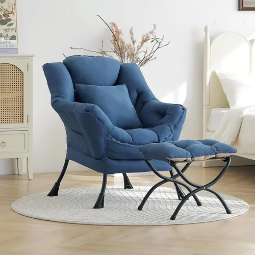 Vista 30 de Silla Lazy con otomana, cómoda silla de lectura para dormitorio Melocotón Beige-1