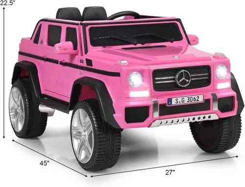 Vista 7 de COSTZON - Automóvil eléctrico para niños con licencia Mercedes-Benz Maybach, batería de 12 V, 2 motores, control remoto, 3 velocidades, luces, Rosa