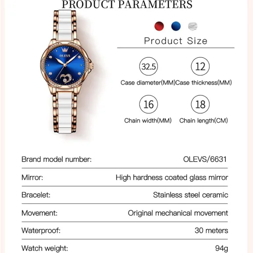Vista 6 de OLEVS Relojes de oro rosa para mujer relojes automáticos con pulsera de cerámica de acero inoxidable de dos tonos relojes de cuerda automática