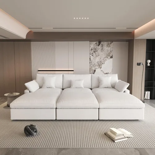 Vista 53 de WJShome Sofá Seccional Cloud Couch de 83 pulgadas para sala de estar, sofá seccional modular relleno de plumón, sofás en forma de L con otomana
