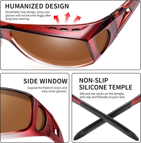 Vista 48 de Polarized Sunglasses Fit Over Glasses for Women Men with UV400 Protection Over Wrap Around Sun Glasses