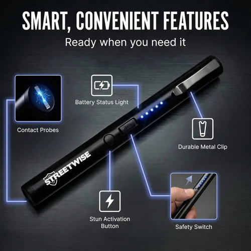 Vista 4 de Streetwise Pain Pen 25,000,000 voltios Pistola paralizante para autoprotección - Lápiz táctico paralizante para mujeres y hombres, recargable por