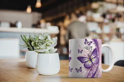 Vista 6 de MUGBREW Taza de té de cerámica de la taza de café de la mariposa púrpura de 2 tonos, 11 OZ