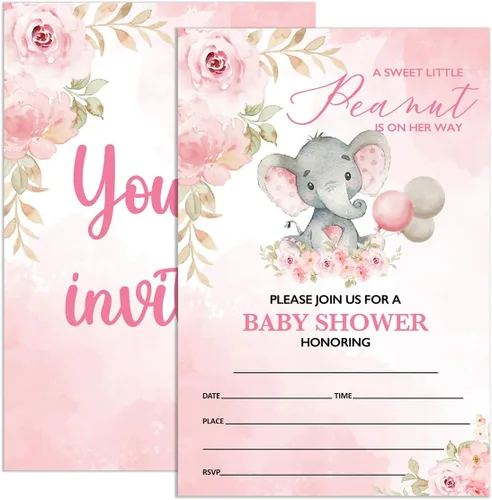 Vista 6 de Invitaciones de baby shower para niña floral con sobres, invitaciones para baby showers, fiesta, flores de acuarela rosa rubor, tarjetas