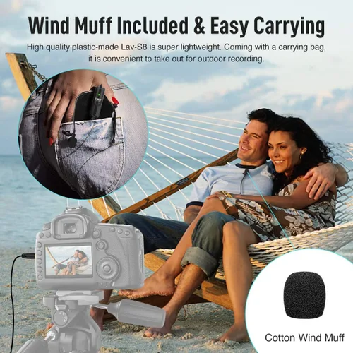 Vista 8 de SYNCO Micrófono Lavalier para DSLR, Lav S8 Micrófono de solapa para iPhone Cámara PC Android Reducción de ruido Auto-Emparejamiento Omnidireccional