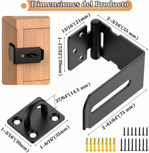 Vista 2 de Cerradura de cerrojo de 90 grados, pestillo de candado de ángulo recto, color negro, paquete de 1 Negro-1 unidad
