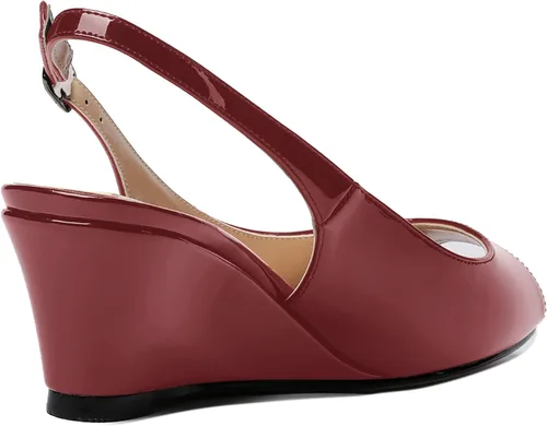 Vista 5 de WAYDERNS Zapatos de tacón bajo con hebilla de charol y punta abierta para mujer de 2 pulgadas