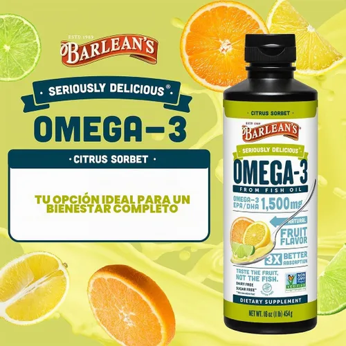 Vista 2 de Barlean's Aceite de pescado Omega-3 de sorbete de cítricos, 1500 mg de EPA