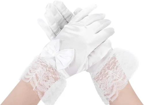 Vista 3 de WISSBLUE Niñas velo primera comunión y guantes,para niñas velo primera comunión, Blanco
