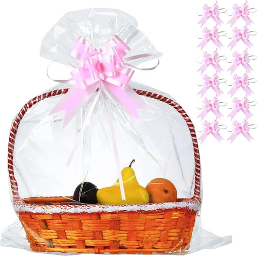 Vista 14 de 30 paquetes de bolsas de celofán de 32 x 40 pulgadas para cesta, bolsas de celofán transparentes extragrandes gigantes, bolsas de celofán