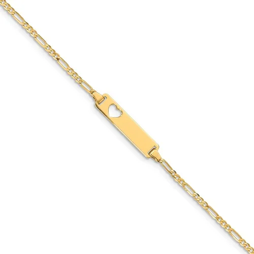 Vista 9 de 14k Yellow Gold Cut Out Heart Figaro Link Id Bracelet 7 Inch Fine Jewelry For Women Gifts For Her