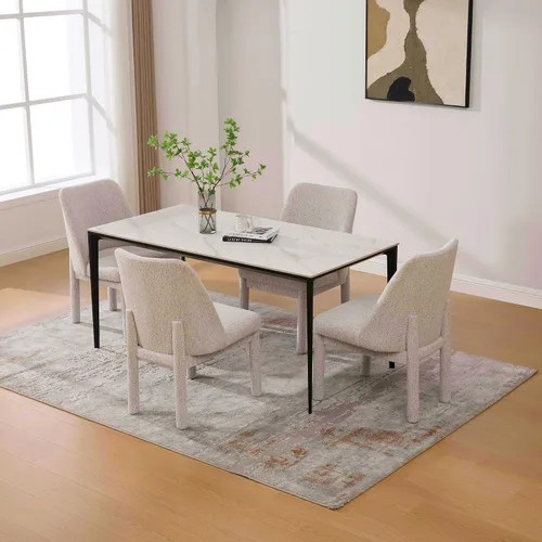 Vista 6 de Modern Minimalist Style Dining Chair,High Curved Backrest Conversation Chair,Comfortable Chenille Side Chairs for Living Beige Set of 4