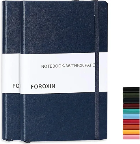 Vista 15 de Cuaderno rayado de tapa dura, tamaño A5, con forro de 8.3 x 5.7 pulgadas, papel grueso premium de 80 gsm (100 hojas/200 páginas). Tapa dura de piel
